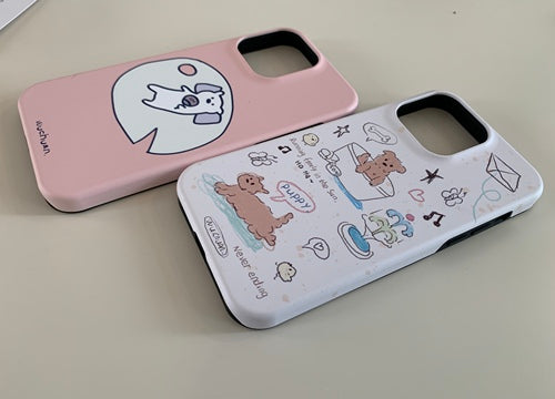 Lazy Sleeping Bear and Puppy Double Layer Phone Case
