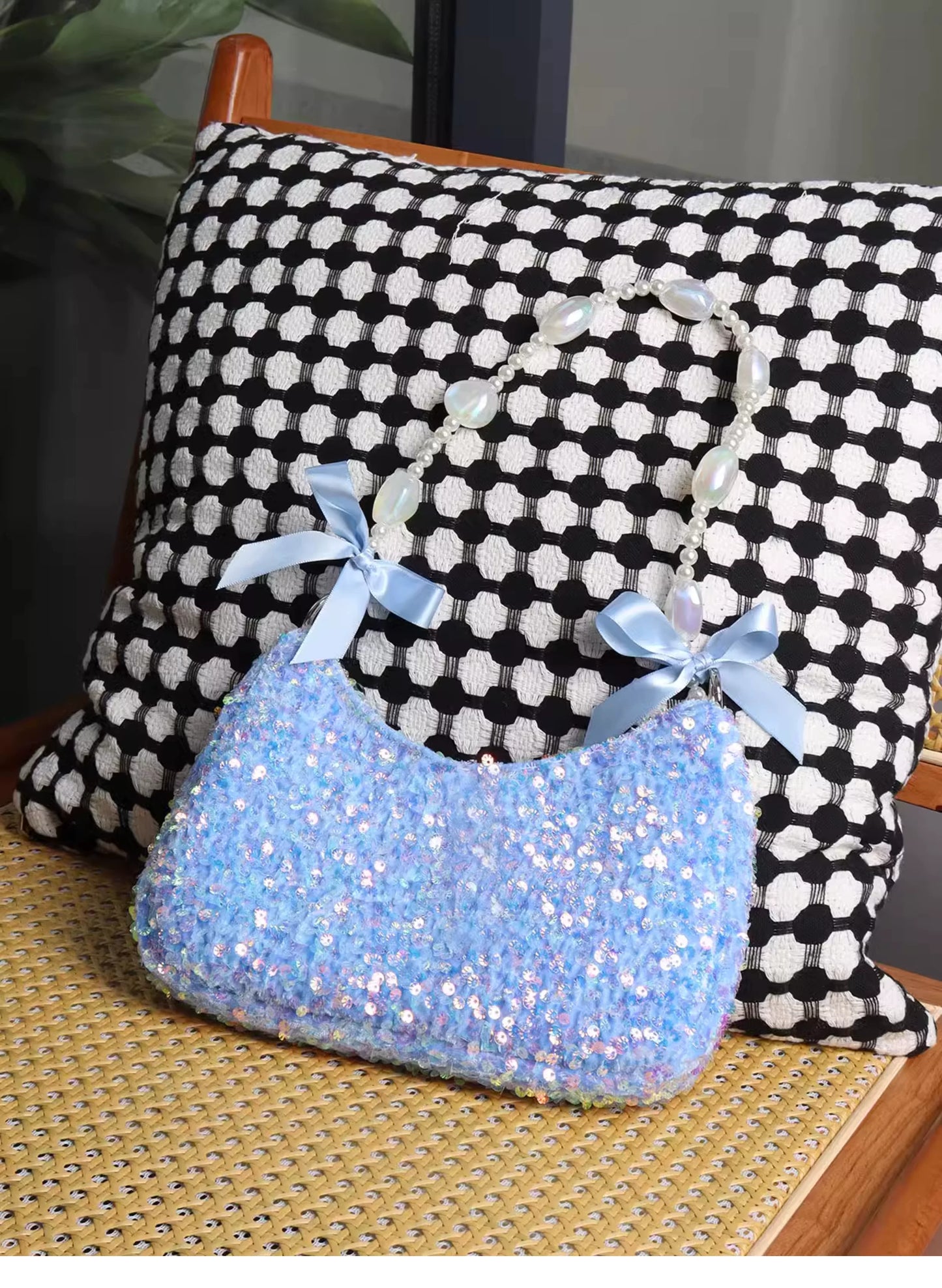 Iridescent Aqua Sequin Shoulder Bag |  | Three Fleas