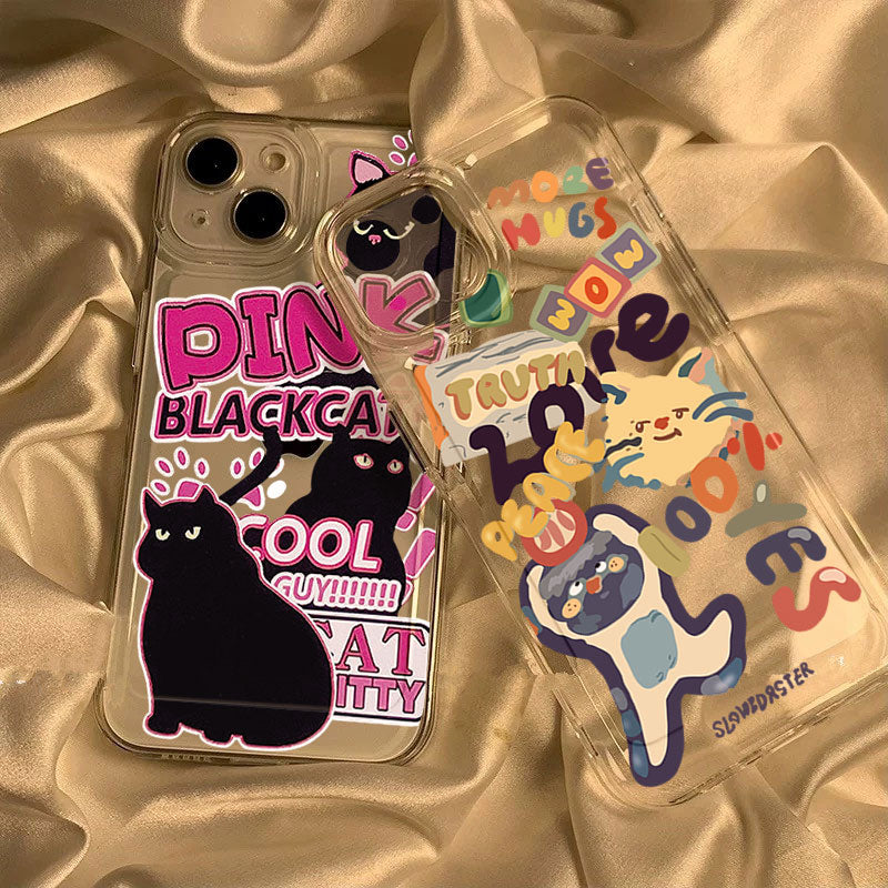 [ Meme Case ] Pink black cat Clear phone case | phone accessories | Three Fleas