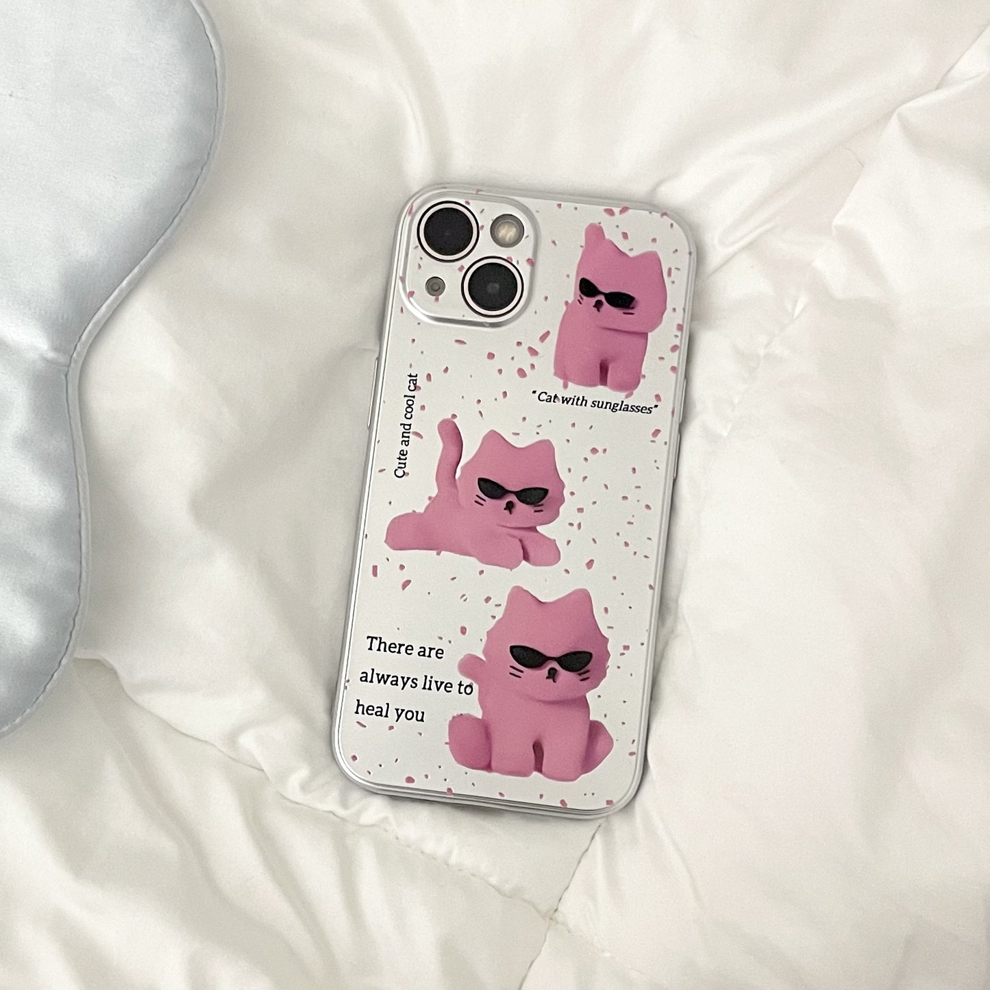 Pink sunglasses cat laser phone case