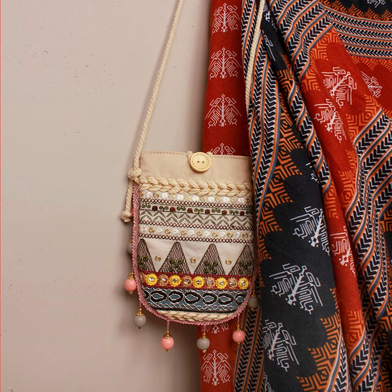 Boho Geometric Embroidered Crossbody Bag