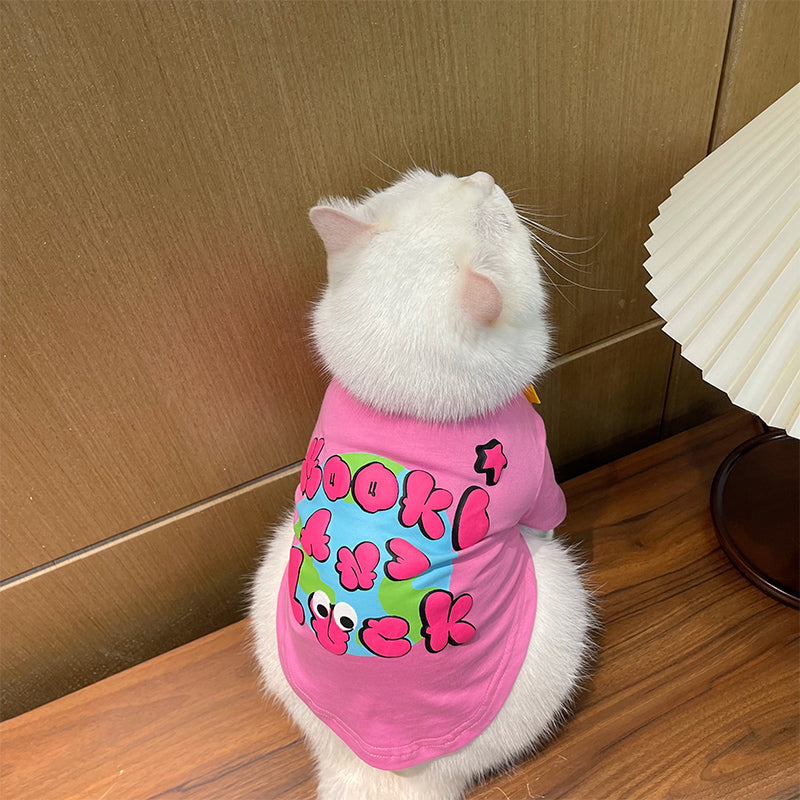 Earth Graphic Print Pink Cat T-Shirt
