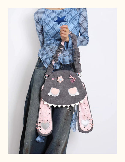 Grunge Plaid Bunny Crossbody Bag | Bag | Three Fleas