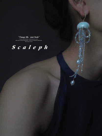 Ceramic Crystal Pearl Jellyfish Dangle Earring