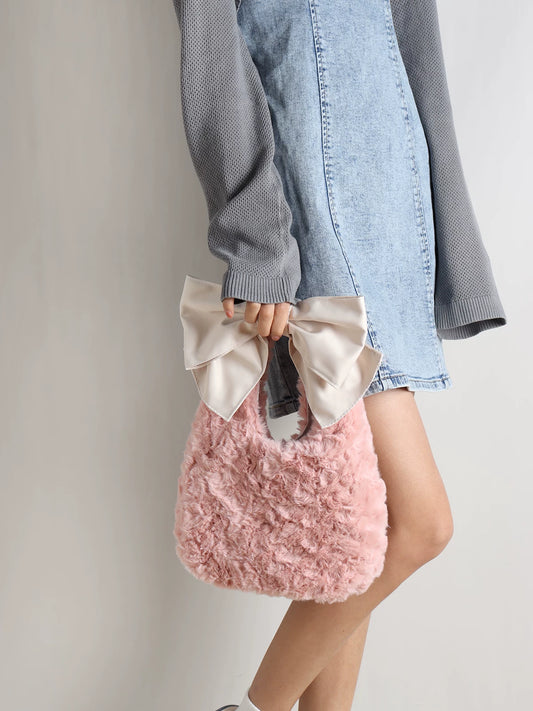 Fluffy Faux Fur Bow Handbag