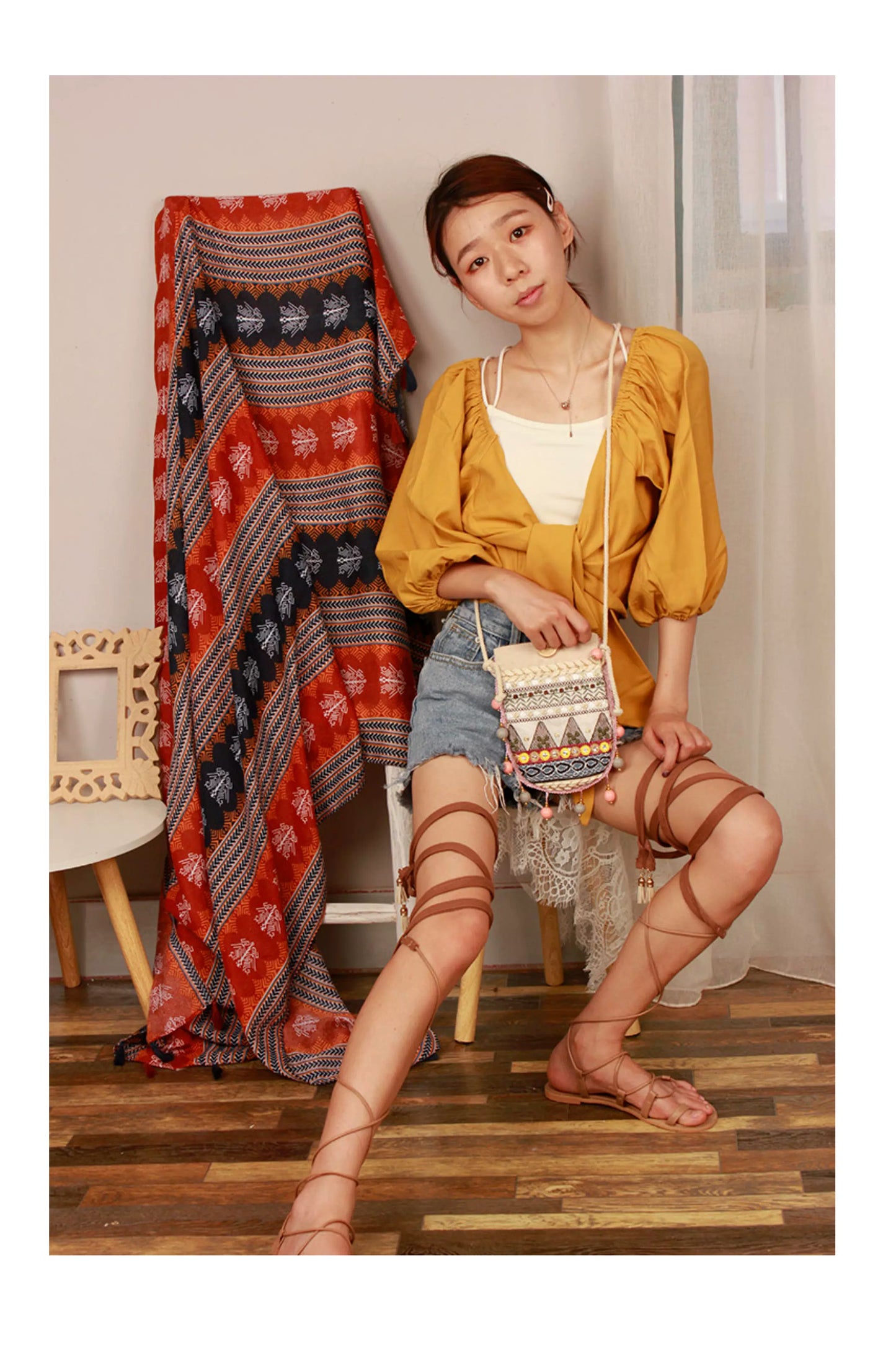 Boho Geometric Embroidered Crossbody Bag