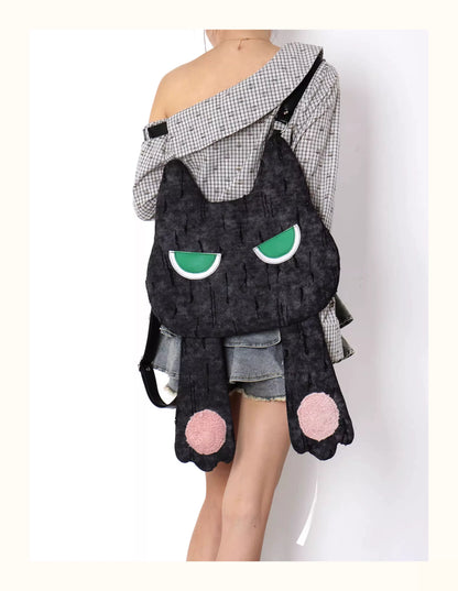 Grumpy Black Cat Convertible Backpack | Bag | Three Fleas