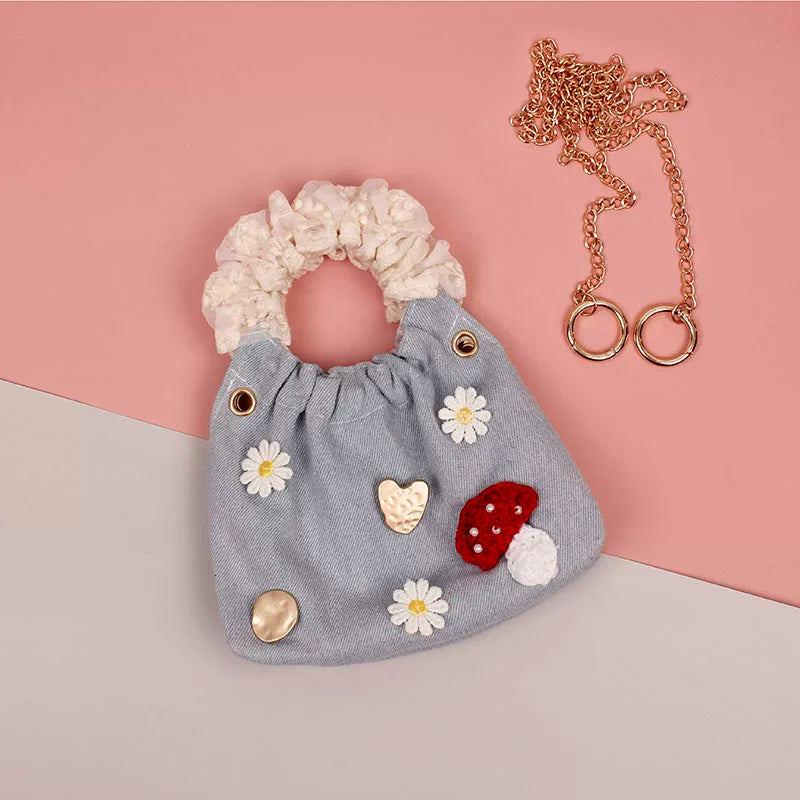 Denim Mushroom & Daisy Handbag |  | Three Fleas
