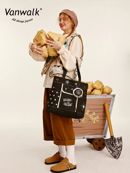 VANWALK Cowboy Denim Serie Embroidered Shoulder Bag