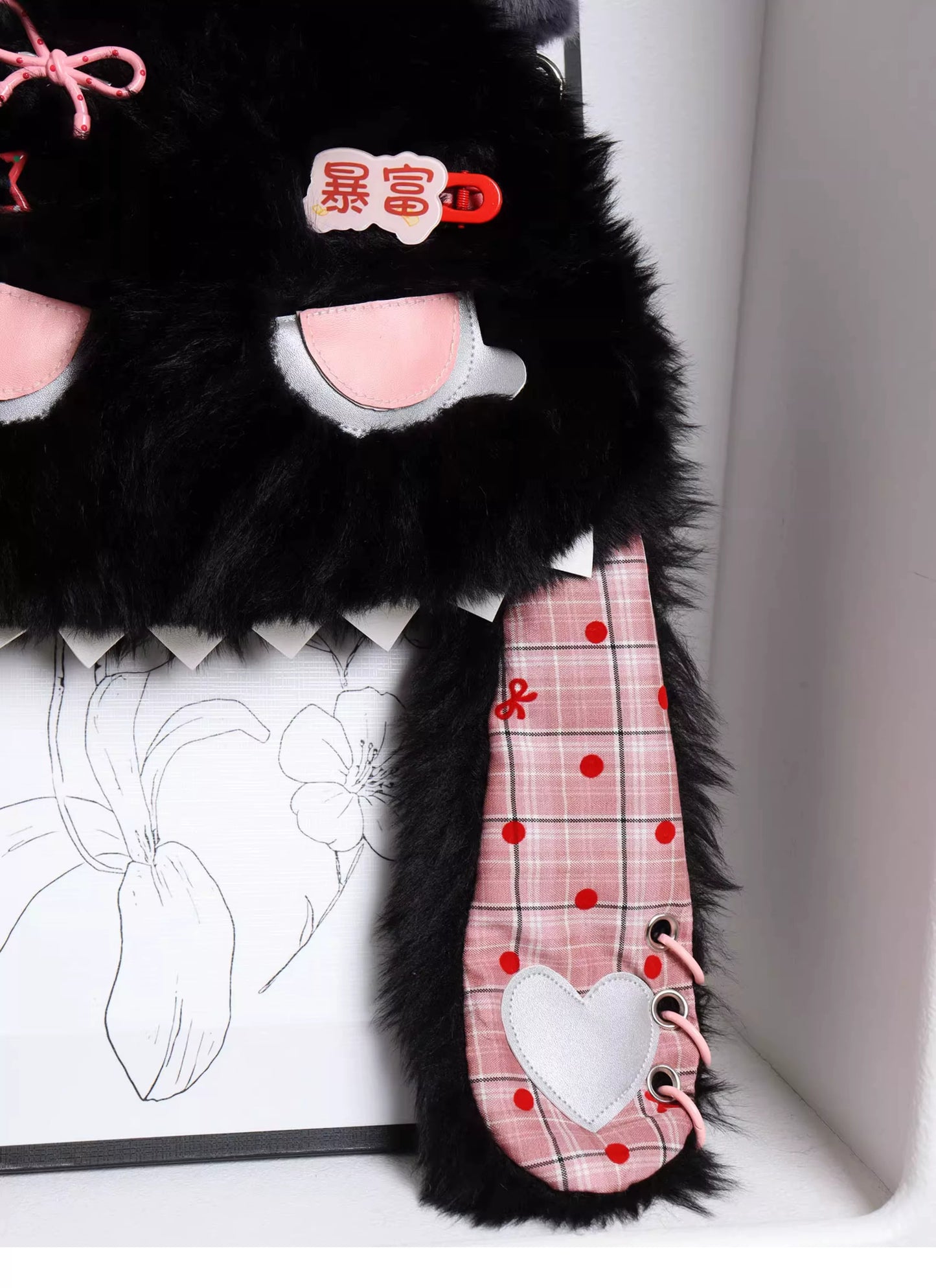 Fluffy Black Bunny Plaid Shoulder Bag |  | Three Fleas