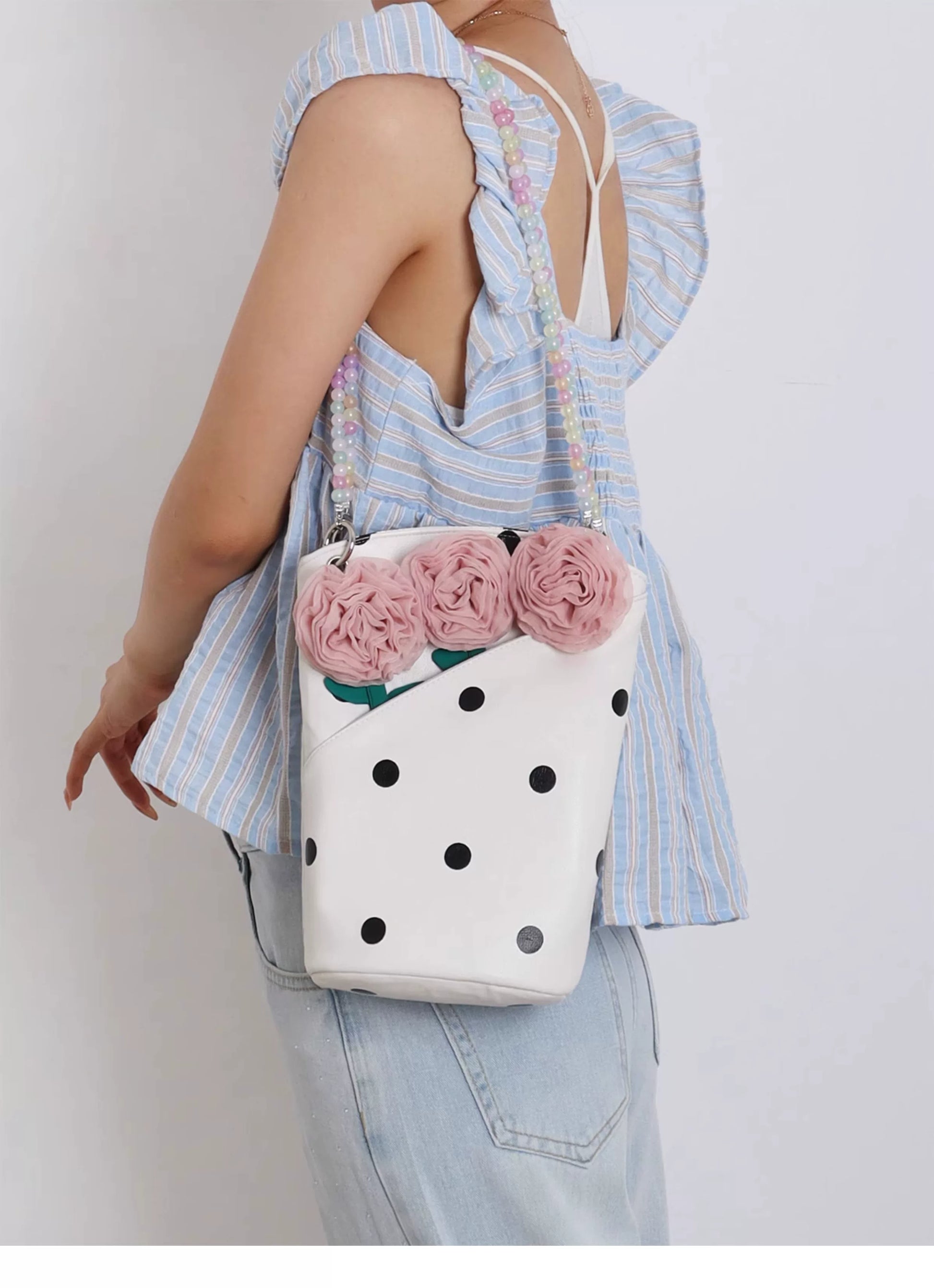 Polka Dot Rose Bucket Bag |  | Three Fleas