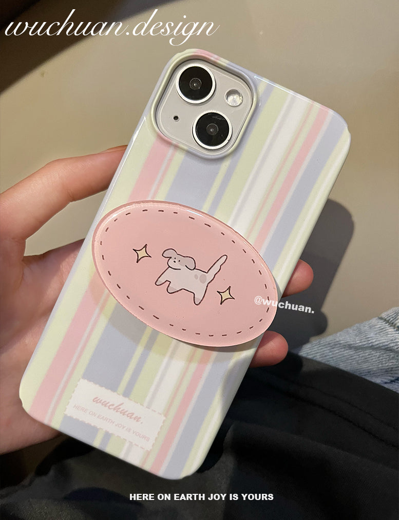 Purple Stripe Phone Case with Puppy Stand