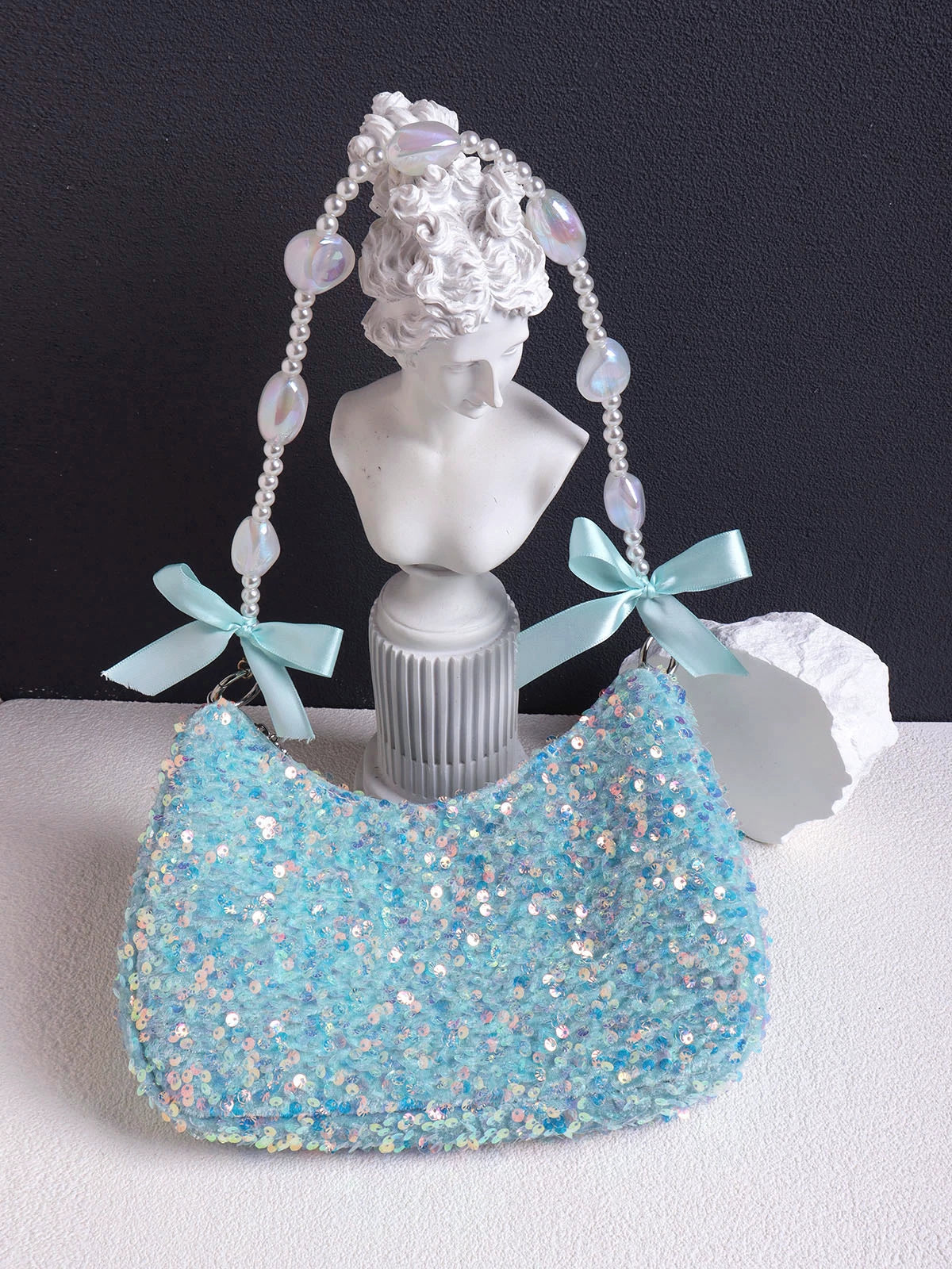 Iridescent Aqua Sequin Shoulder Bag |  | Three Fleas