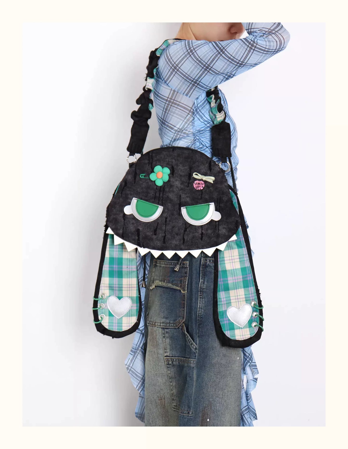 Grunge Plaid Bunny Crossbody Bag | Bag | Three Fleas