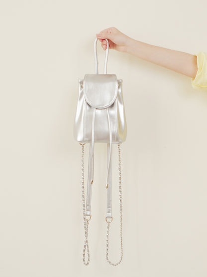 Silver Pink Drawstring Flap Shoulder Bag
