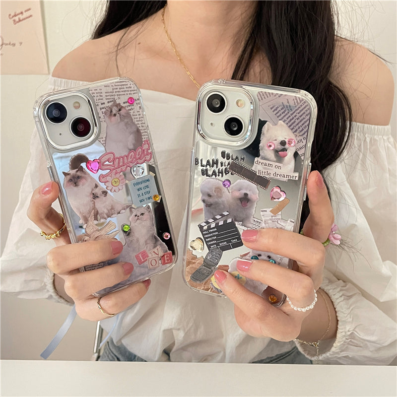 [ Meme Case ] Smile cat and dog mirror phone case | phone accessories | Three Fleas