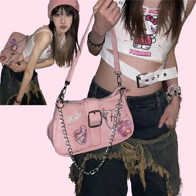 Y2k Pink Chain Shoulder Bag