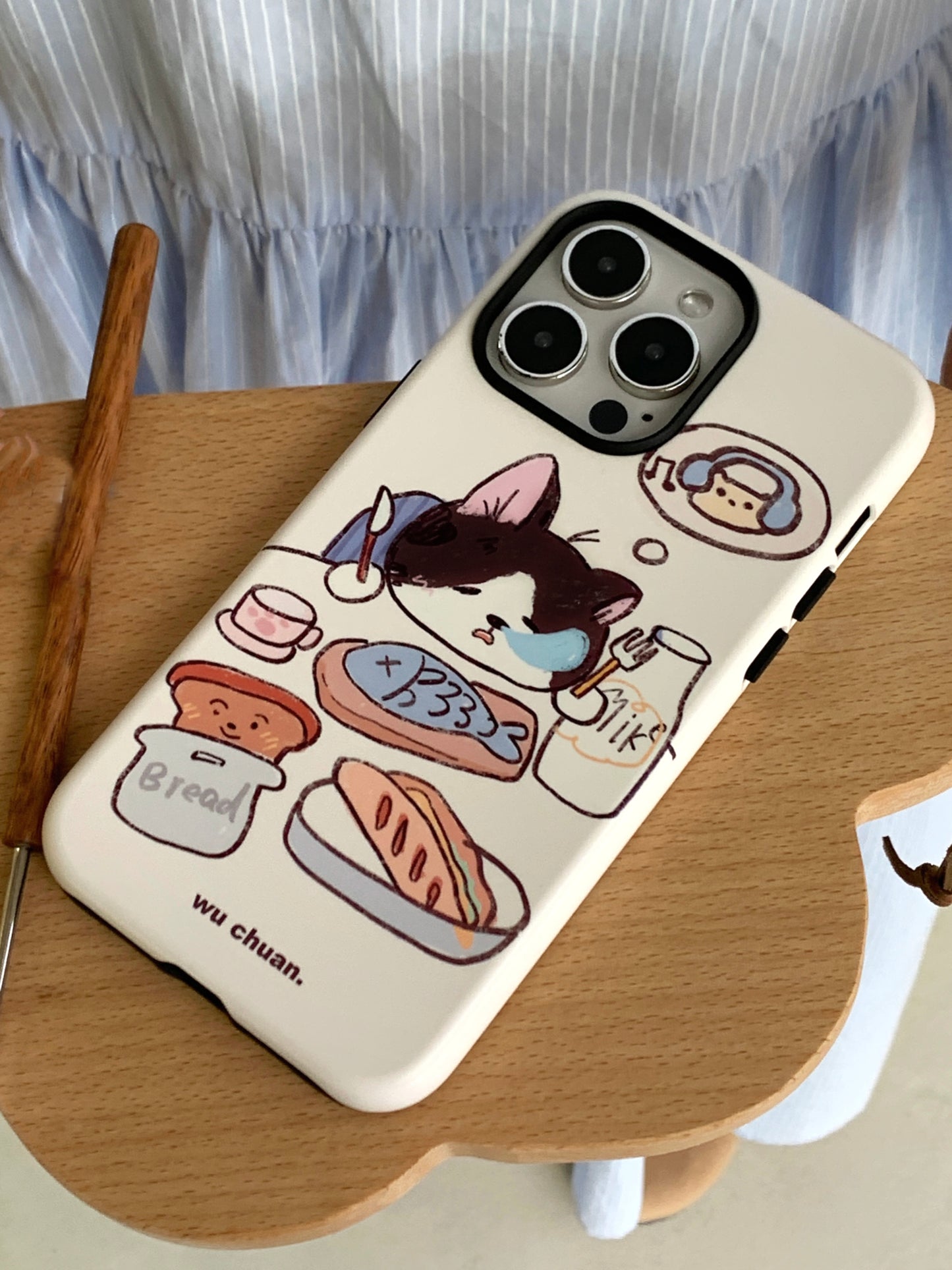 Kitten Eating Breakfast Sketch Double Layer Phone Case