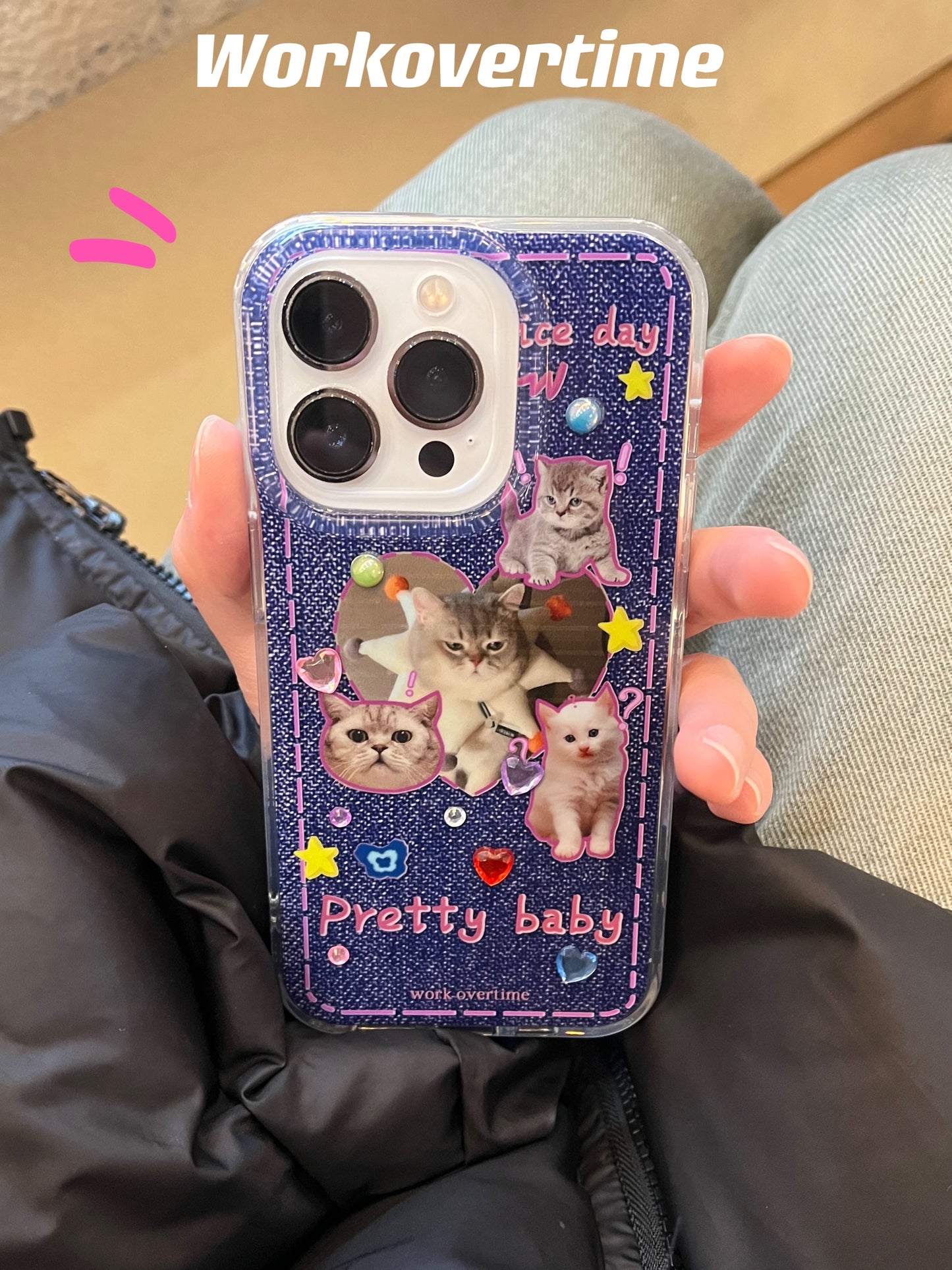 [ Meme Case ] Y2k Pretty Baby Cat Denim Phone Case