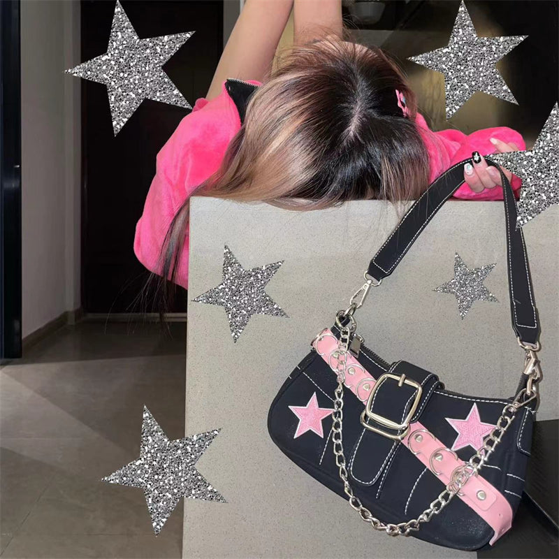 Y2k Black Pink Star Chain Bag