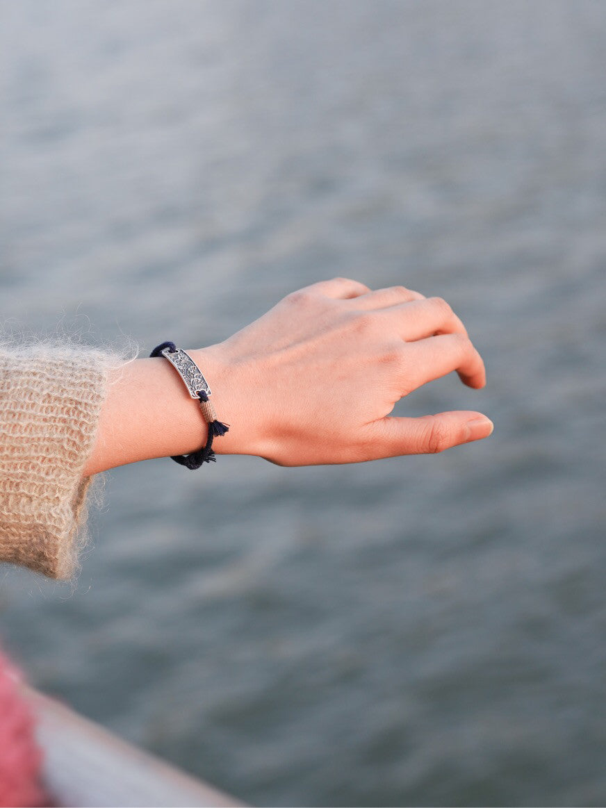 Ocean Engraved Silver Bracelet