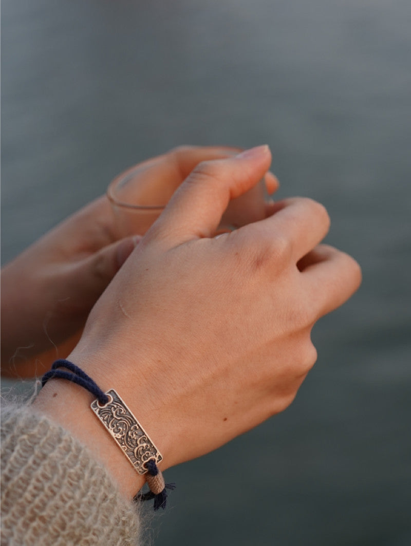 Ocean Engraved Silver Bracelet