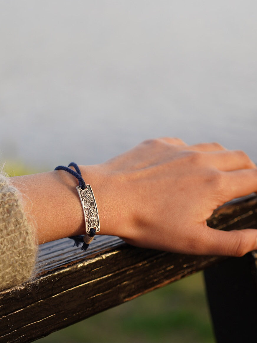 Ocean Engraved Silver Bracelet