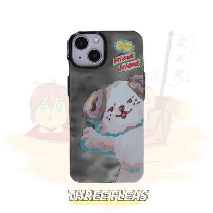Oil Painting Cat and Dog Printed Metallic Water Ripple Phone Case