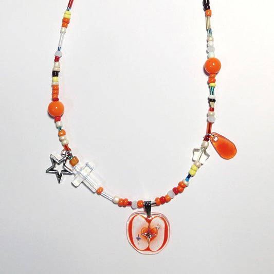 Orange Apple Shrink Plastic Charm Beaded Necklace