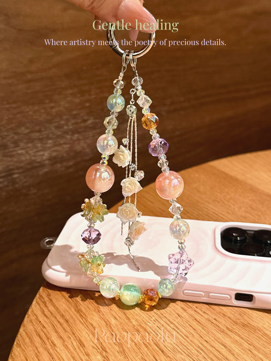 Orange Fizz Glow-in-the-Dark Flower Tassel Beaded Phone Charm