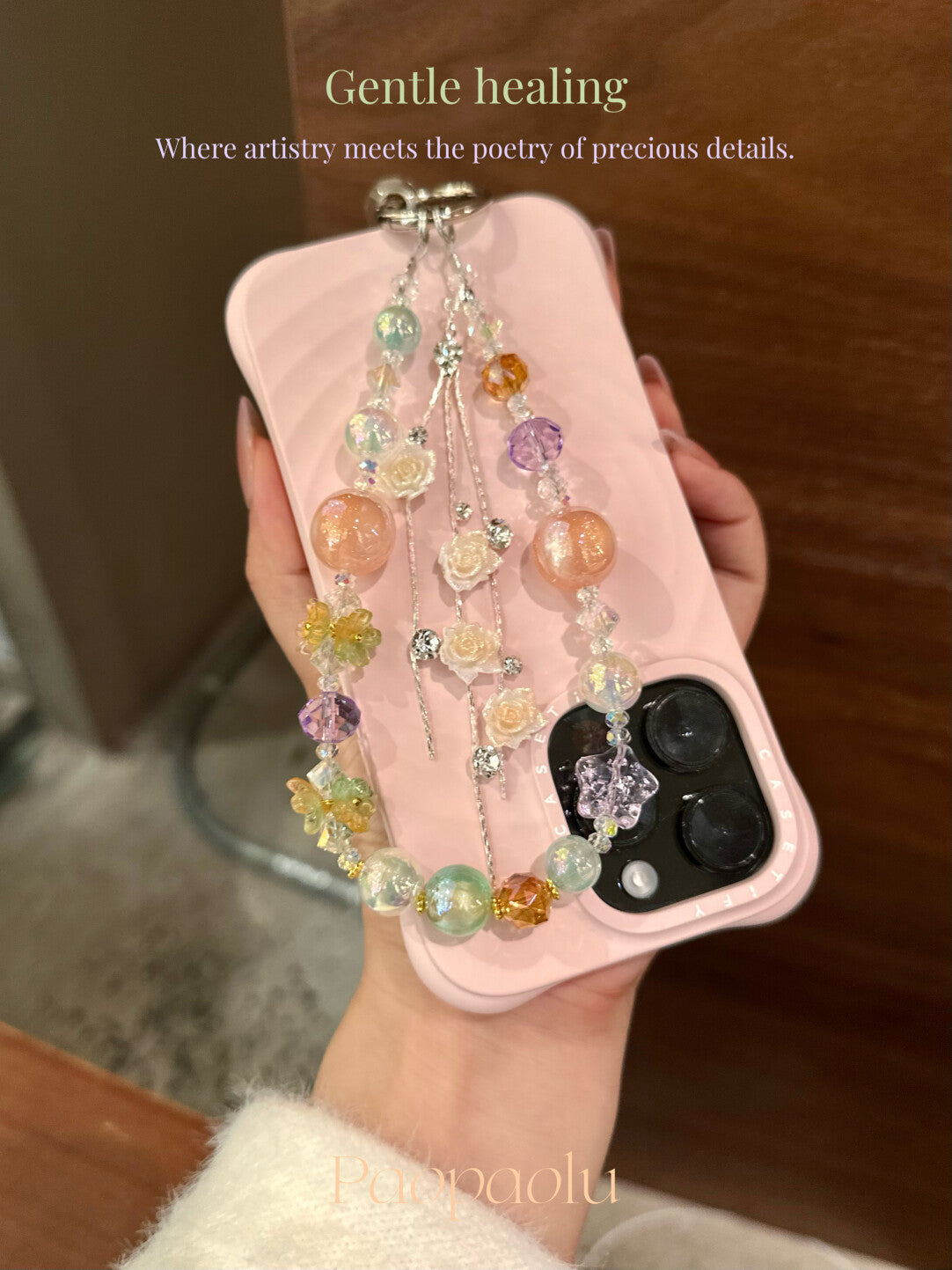 Orange Fizz Glow-in-the-Dark Flower Tassel Beaded Phone Charm