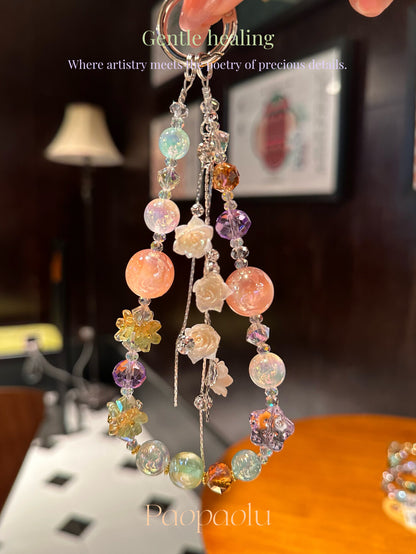 Orange Fizz Glow-in-the-Dark Flower Tassel Beaded Phone Charm