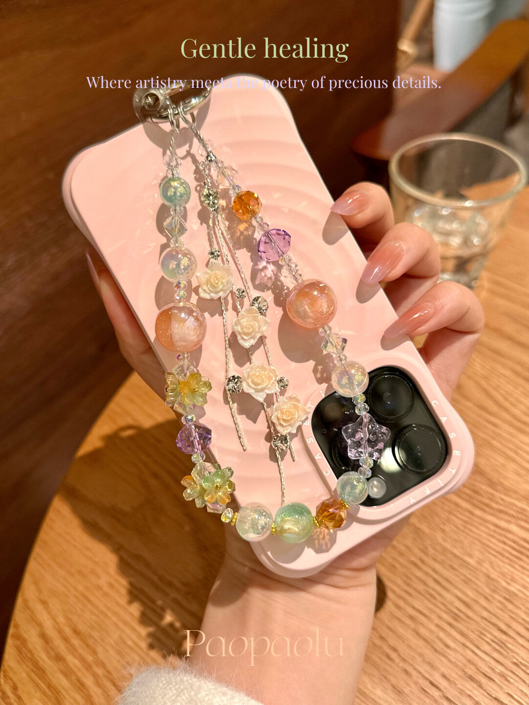Orange Fizz Glow-in-the-Dark Flower Tassel Beaded Phone Charm