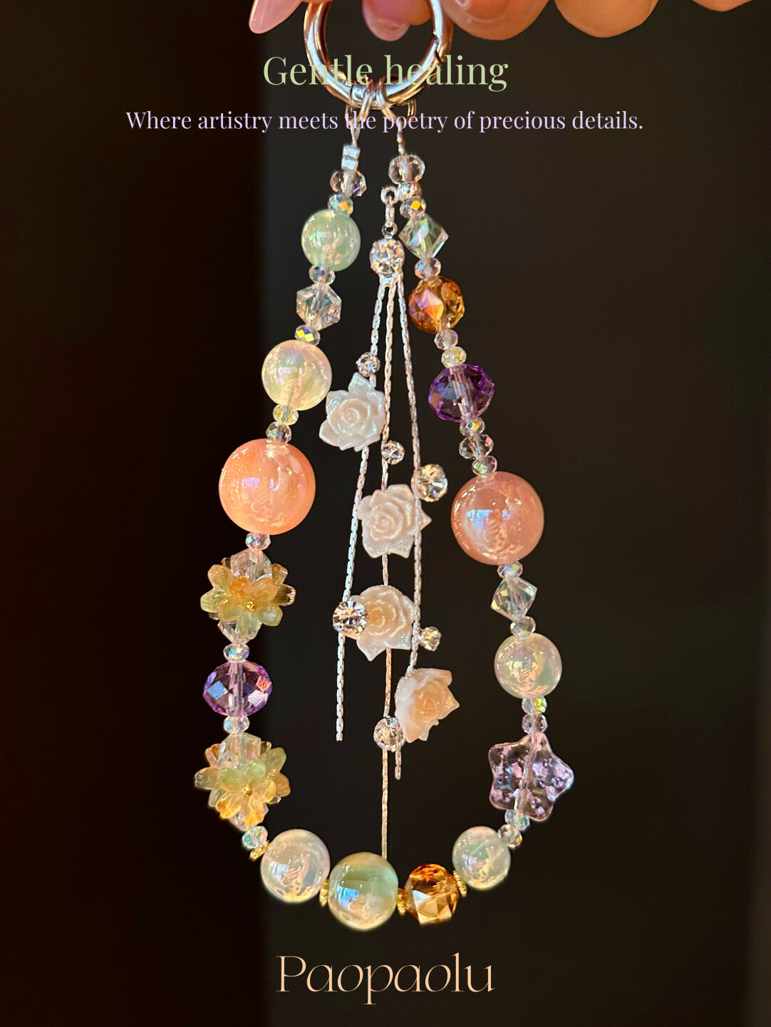 Orange Fizz Glow-in-the-Dark Flower Tassel Beaded Phone Charm