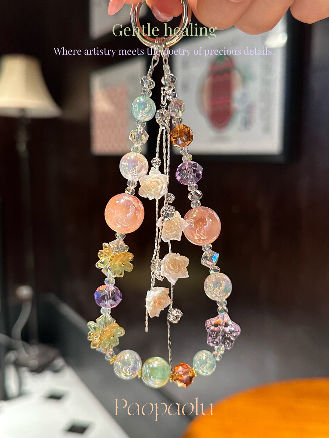 Orange Fizz Glow-in-the-Dark Flower Tassel Beaded Phone Charm
