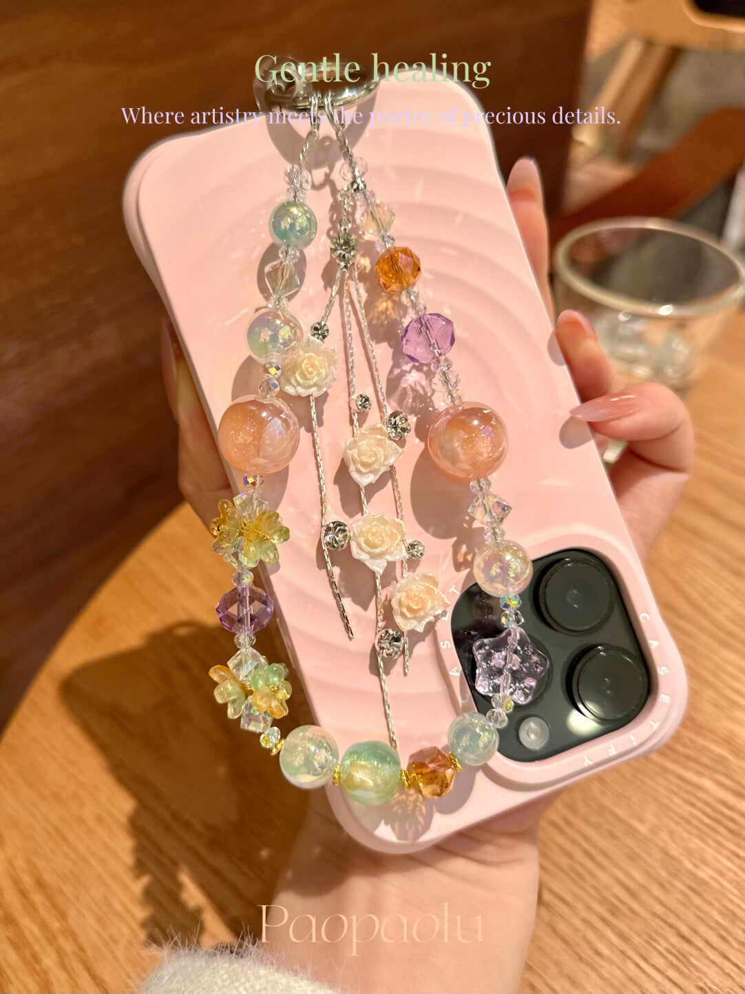 Orange Fizz Glow-in-the-Dark Flower Tassel Beaded Phone Charm