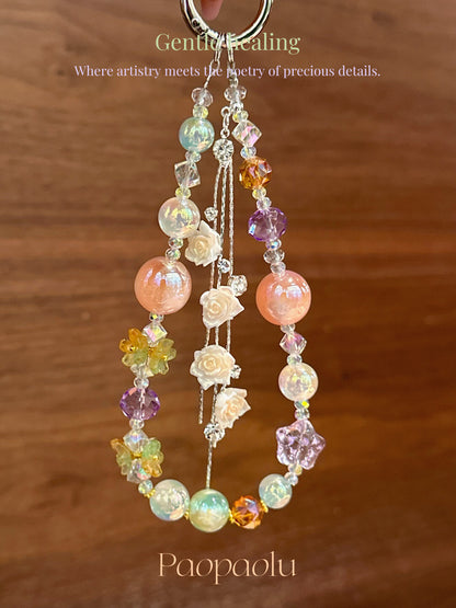 Orange Fizz Glow-in-the-Dark Flower Tassel Beaded Phone Charm