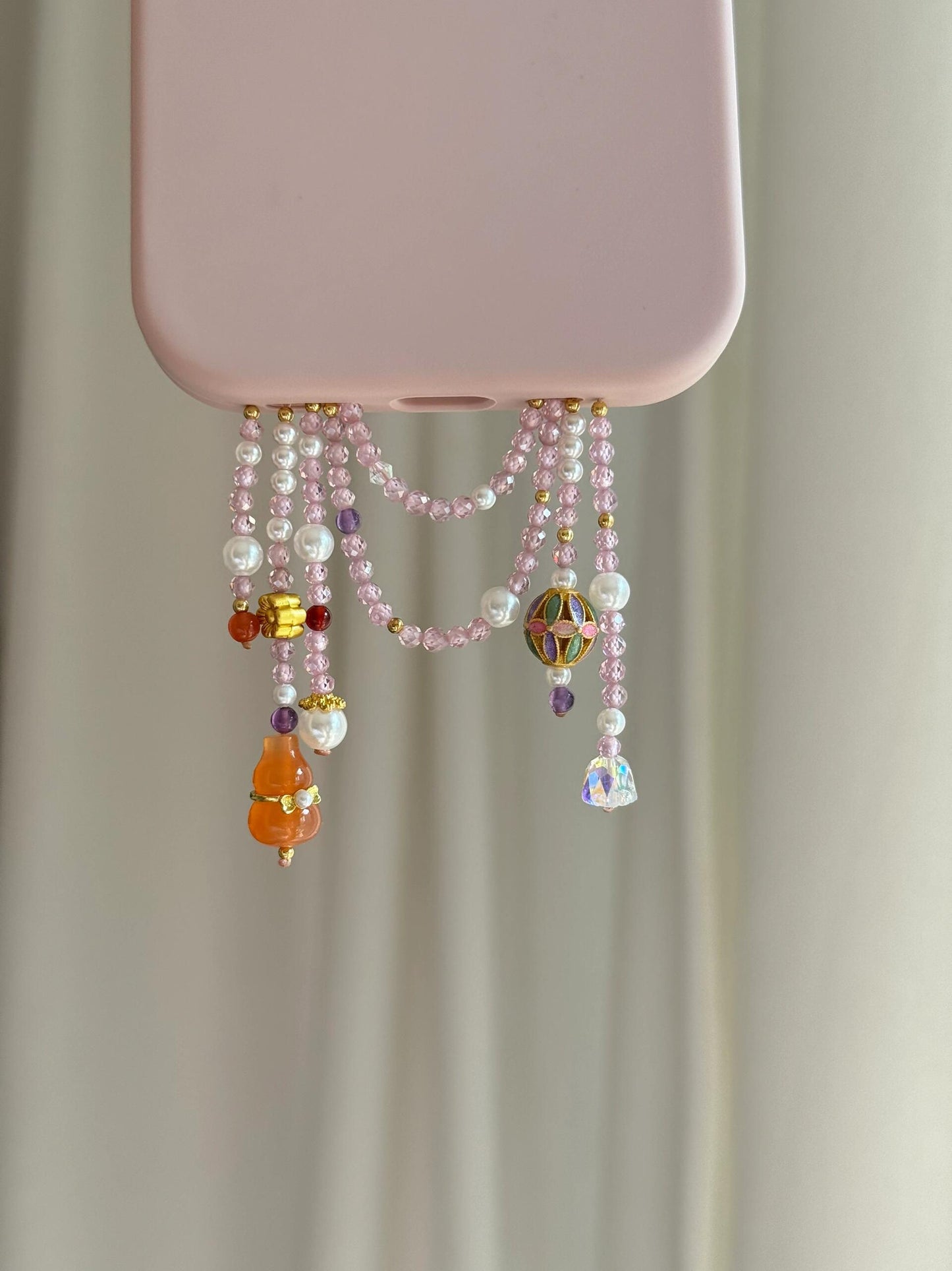 Orange Gourd Pearl Beaded Pendant With Phone Case