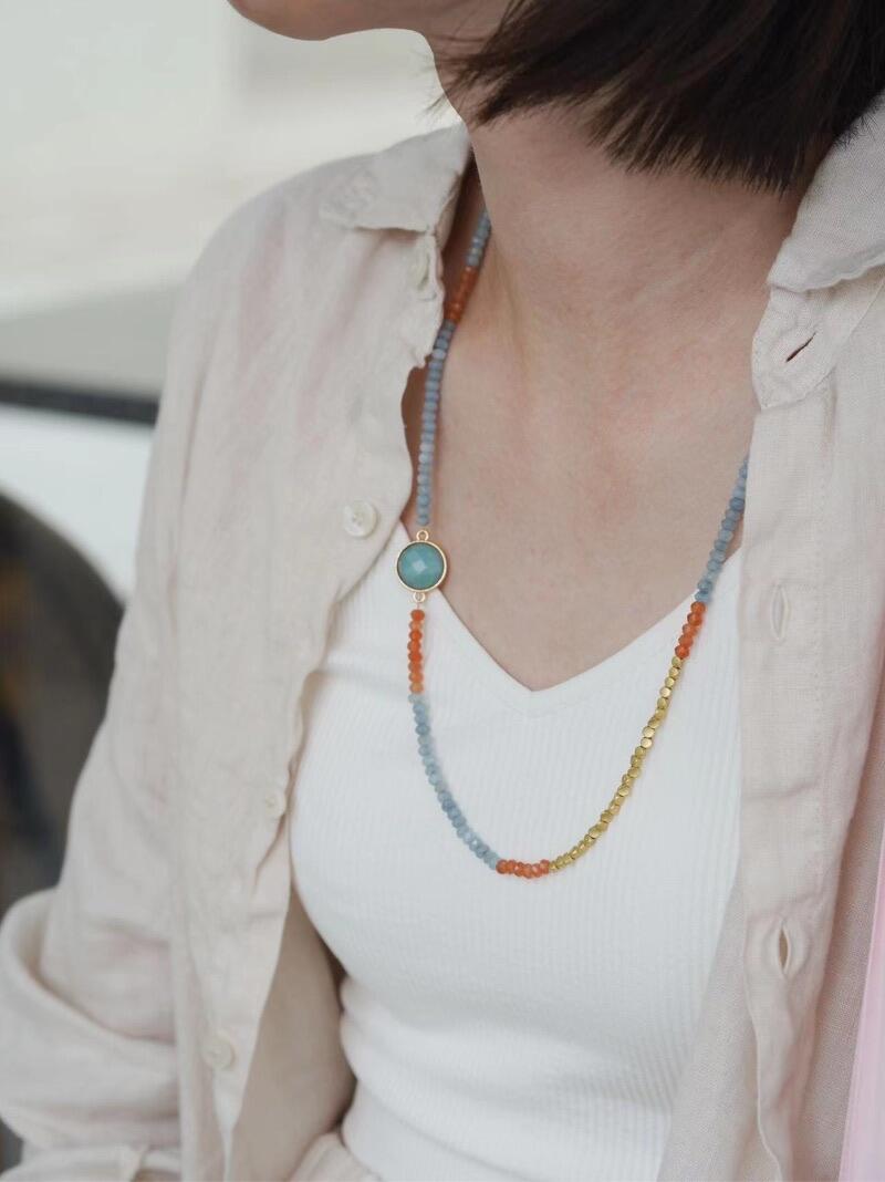 Chinoiserie Orange Sea Salt Beaded Necklace