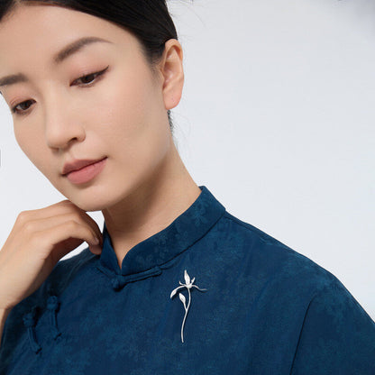 Orchid in the Valley Silver Brooch