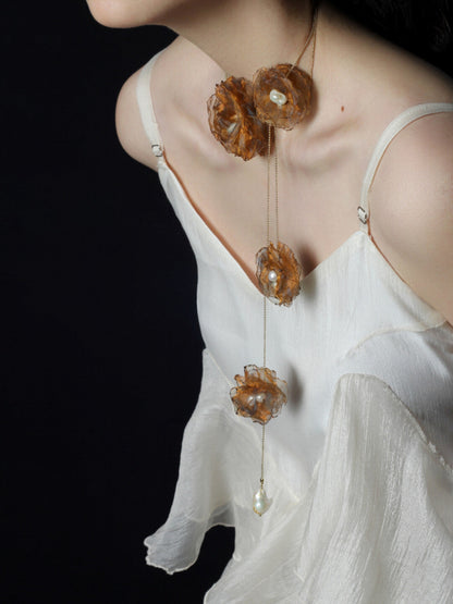 Organza Camellia Freshwater Pearl Necklace