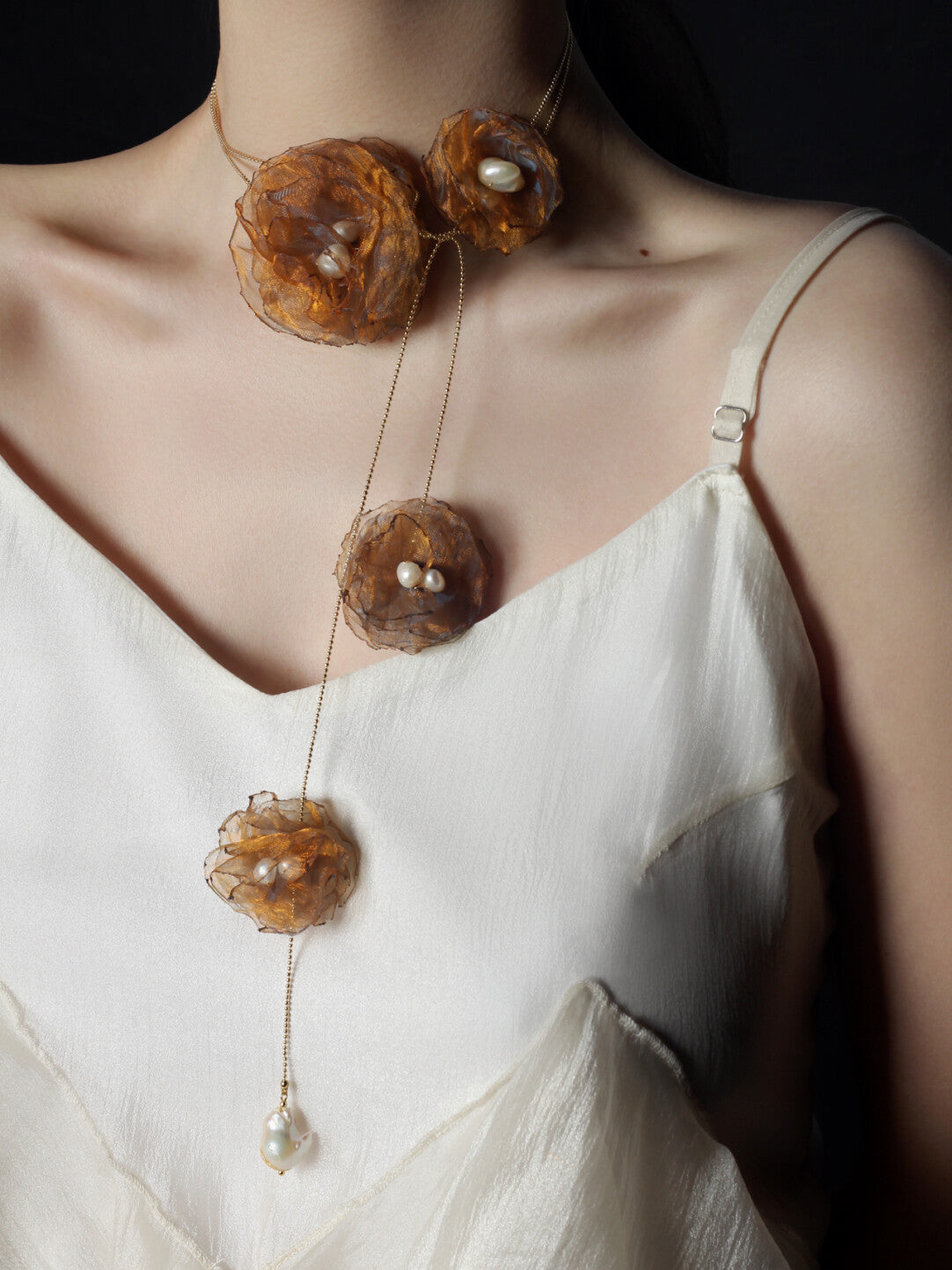 Organza Camellia Freshwater Pearl Necklace