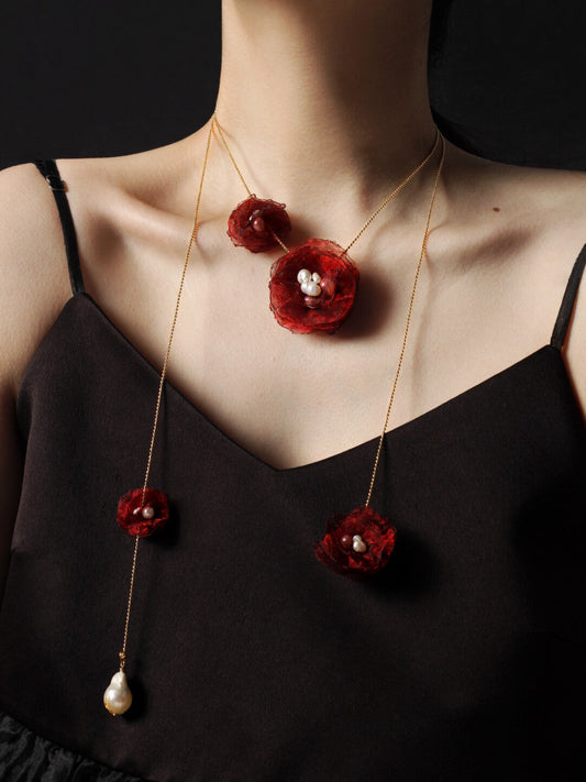 Organza Camellia Freshwater Pearl Necklace