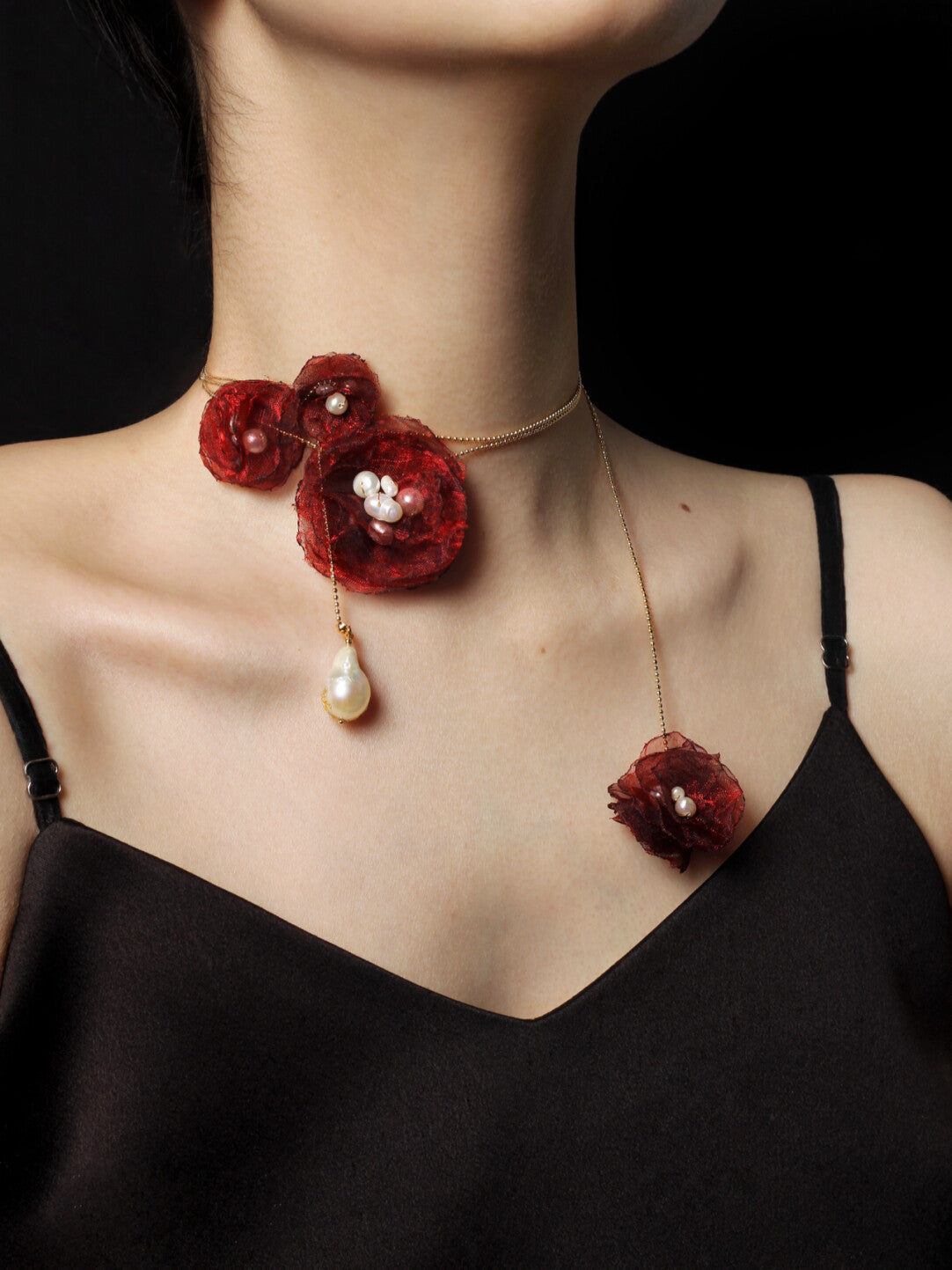 Organza Camellia Freshwater Pearl Necklace