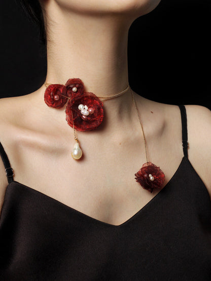 Organza Camellia Freshwater Pearl Necklace