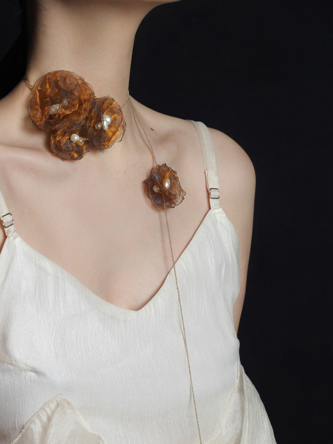 Organza Camellia Freshwater Pearl Necklace