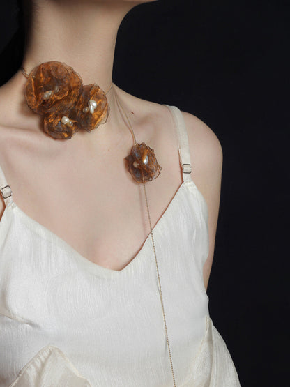 Organza Camellia Freshwater Pearl Necklace