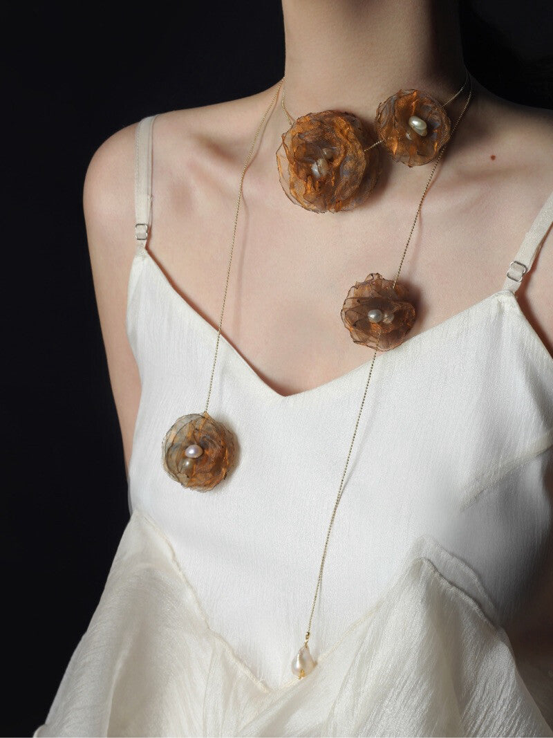 Organza Camellia Freshwater Pearl Necklace