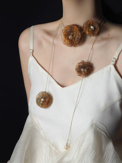 Organza Camellia Freshwater Pearl Necklace