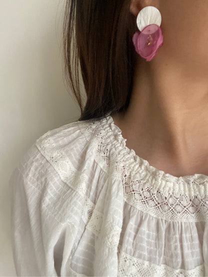 Organza Rose Shell Earrings